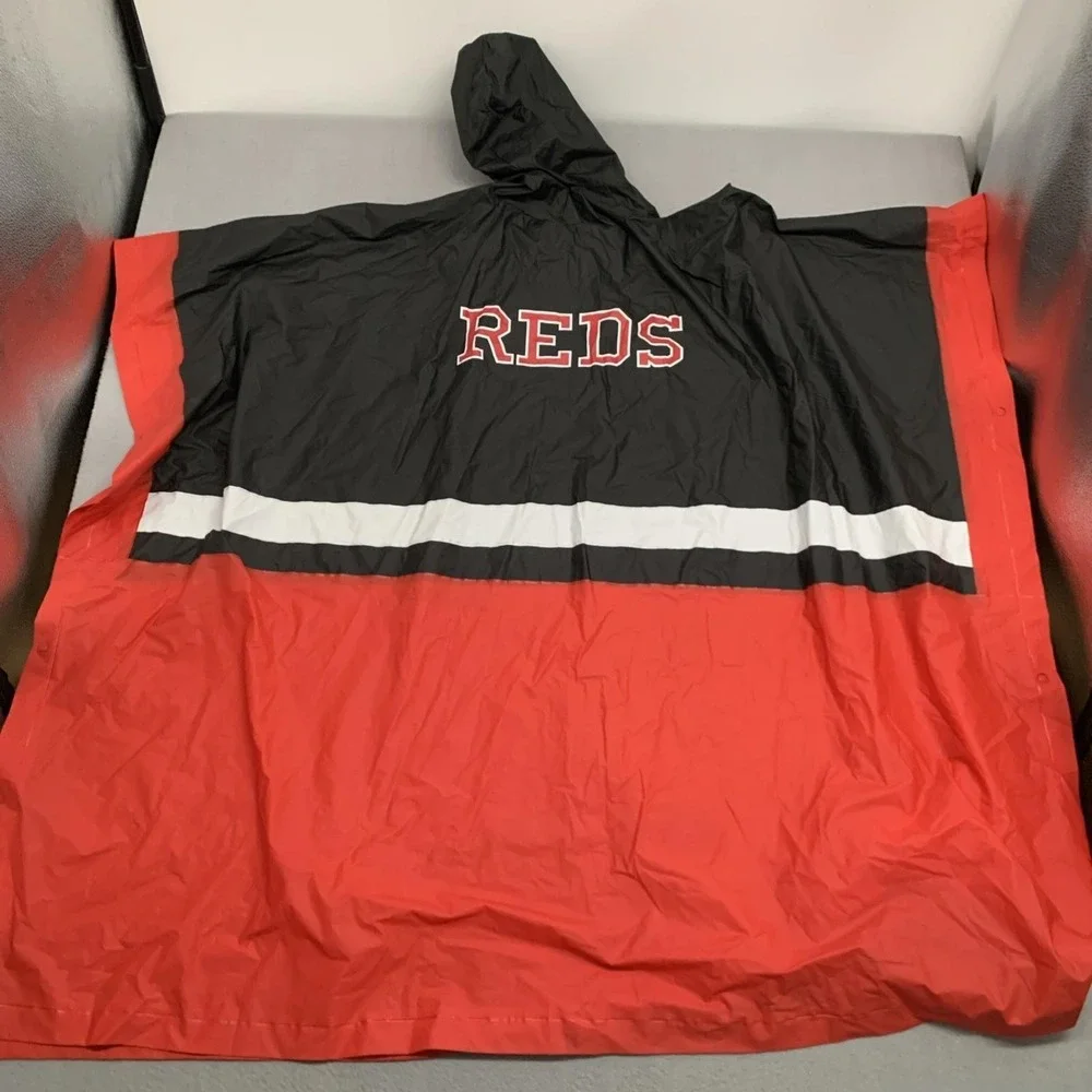 Cincinnati Reds MLB Licensed Hooded Rain Poncho Red Black & White Adult Rare 90s